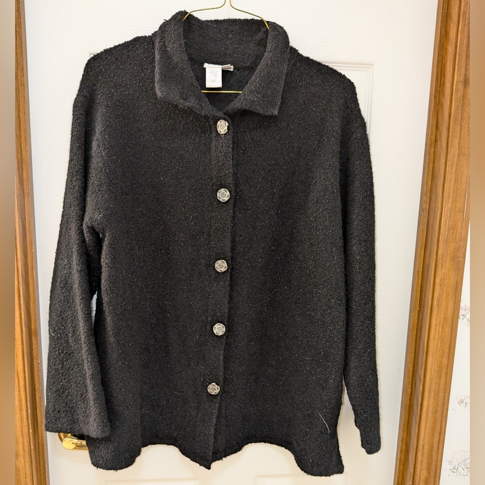 Coldwater Creek Black Button Up Cardigan Sweater Size L Cool Buttons